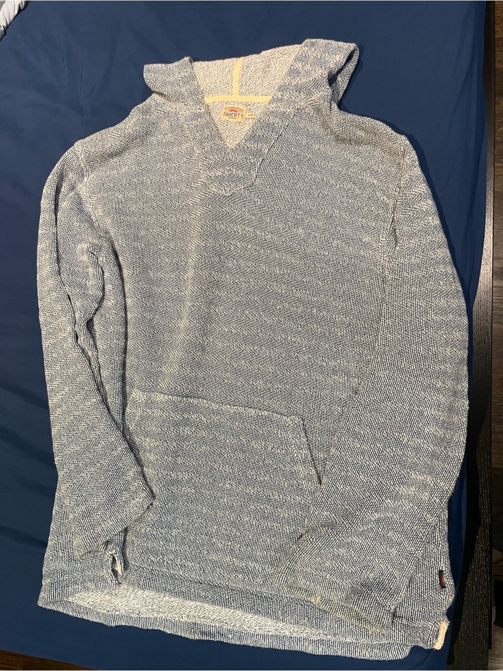 Faherty Light Blue Marled V-Neck Hooded Sweater